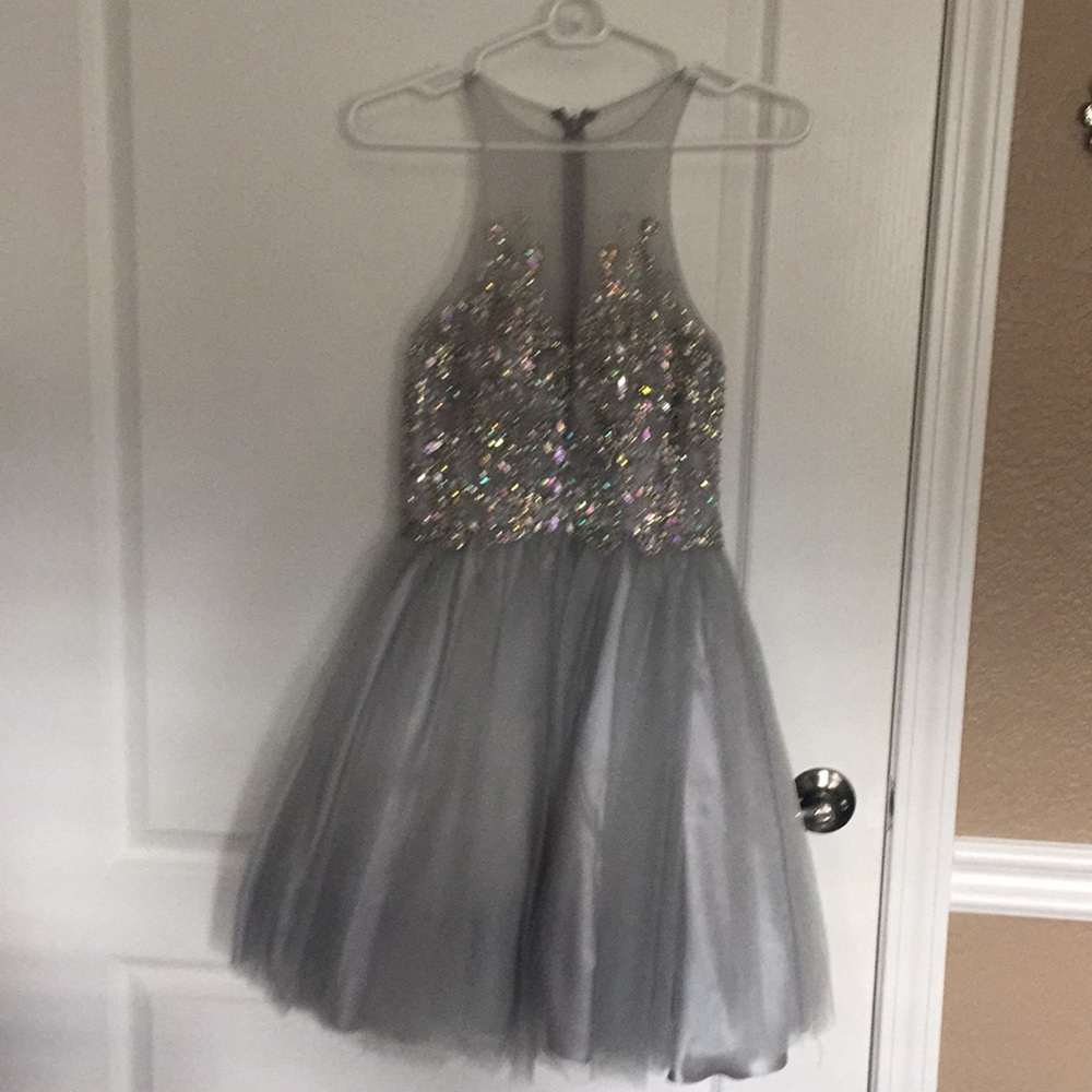 Grey Sequined Prom Dress